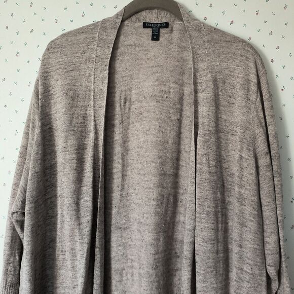 Eileen Fisher Cardigan Sweater 3X Oatmeal Organic Linen Open Duster LagenlooK - Picture 3 of 16